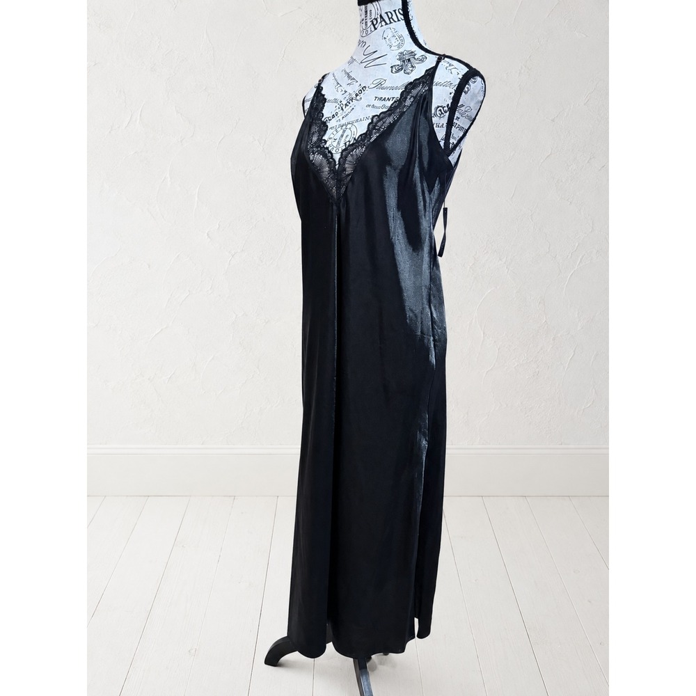 NWT INC International Concepts Black Satin Maxi Nightgown Lace Trim Small - Picture 6 of 12
